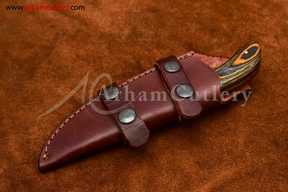 Custom Handmade Damascus Steel Fixed Blade Hunting Skinning Knife With Leather Sheath by Arham Cutlery | A-67 - Arham Cutlery