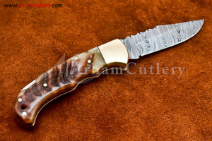 Custom Handmade Damascus Steel Blade, Back Lock, Folding Knife by Arham Cutlery | A-47 - Arham Cutlery