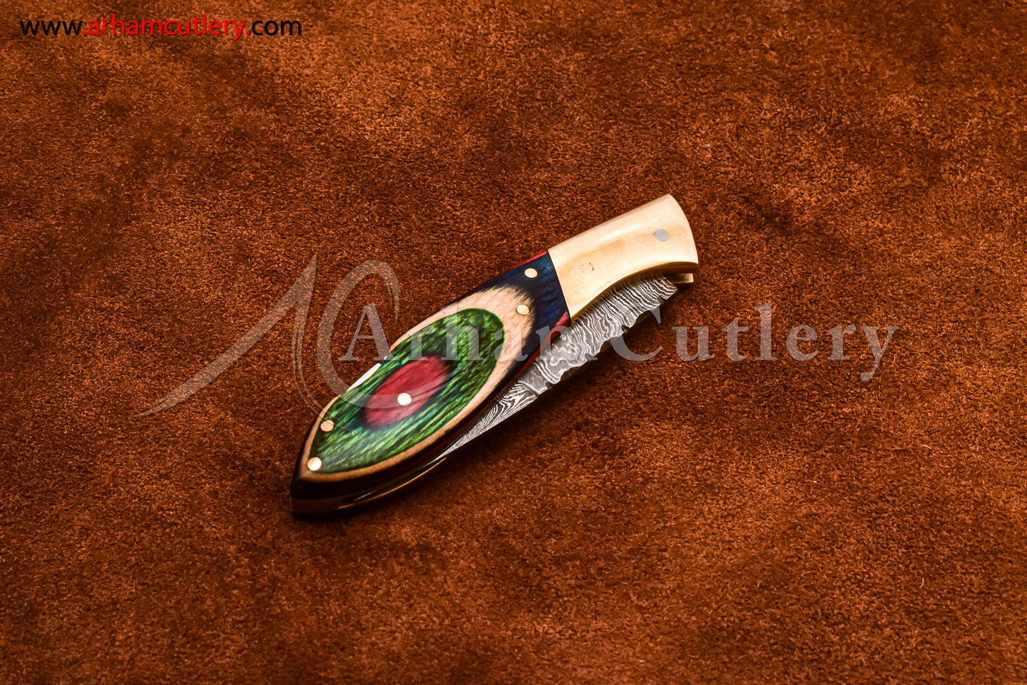 Custom Handmade Damascus Steel Blade, Back Lock, Folding Knife by Arham Cutlery | A-60 - Arham Cutlery