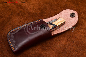 Custom Handmade Damascus Steel Blade, Back Lock, Folding Knife by Arham Cutlery | A-60 - Arham Cutlery