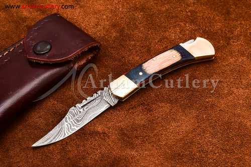 Custom Handmade Damascus Steel Blade, Back Lock, Folding Knife by Arham Cutlery | A-54 - Arham Cutlery