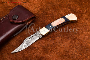 Custom Handmade Damascus Steel Blade, Back Lock, Folding Knife by Arham Cutlery | A-54 - Arham Cutlery
