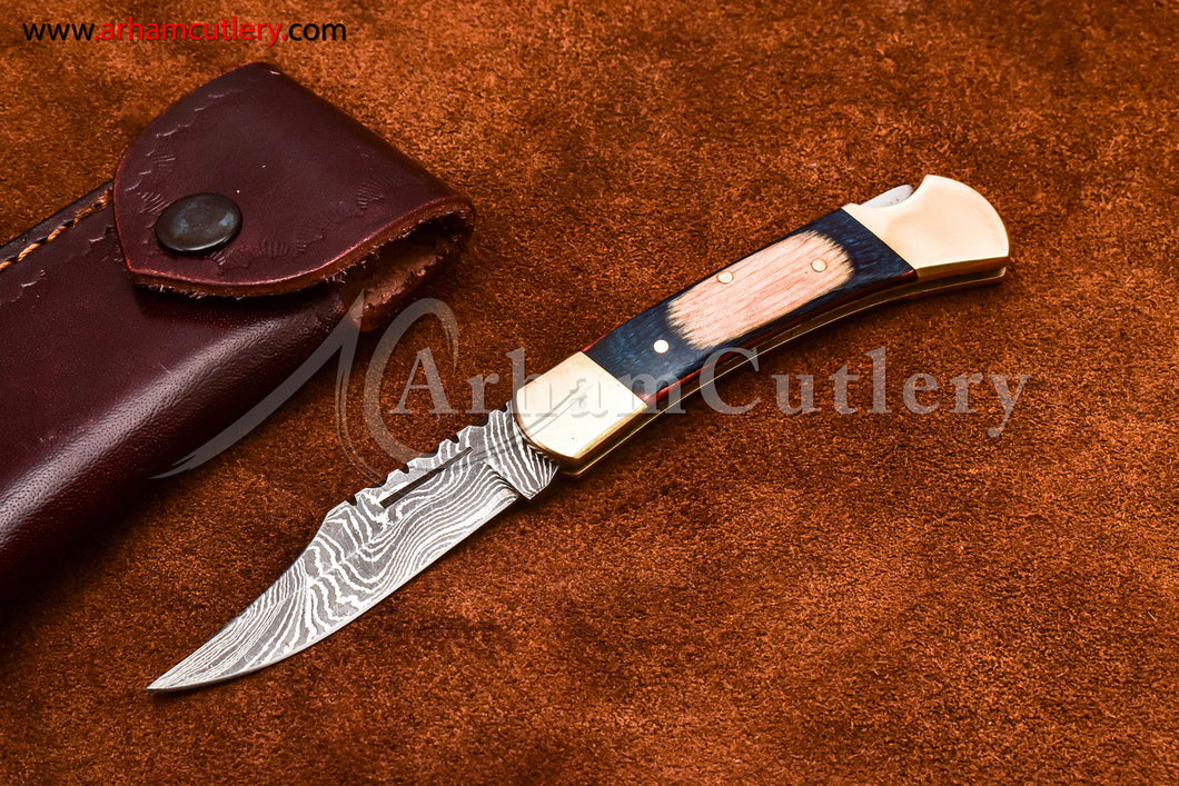 Custom Handmade Damascus Steel Blade, Back Lock, Folding Knife by Arham Cutlery | A-54 - Arham Cutlery