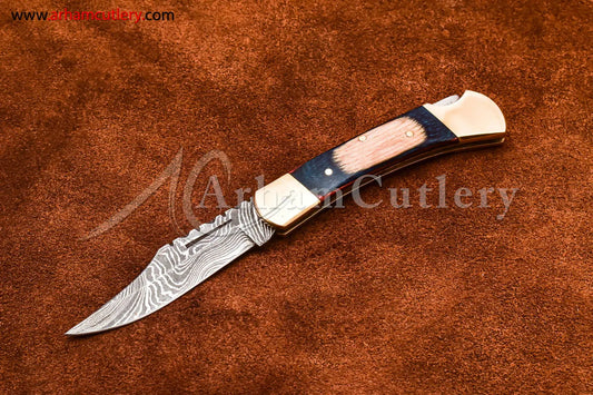 Custom Handmade Damascus Steel Blade, Back Lock, Folding Knife by Arham Cutlery | A-54 - Arham Cutlery