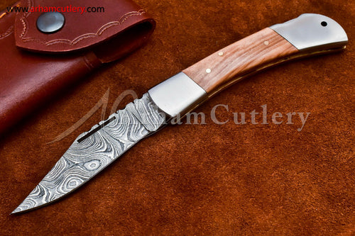 Custom Handmade Damascus Steel Blade, Back Lock, Folding Knife by Arham Cutlery | A-15 - Arham Cutlery