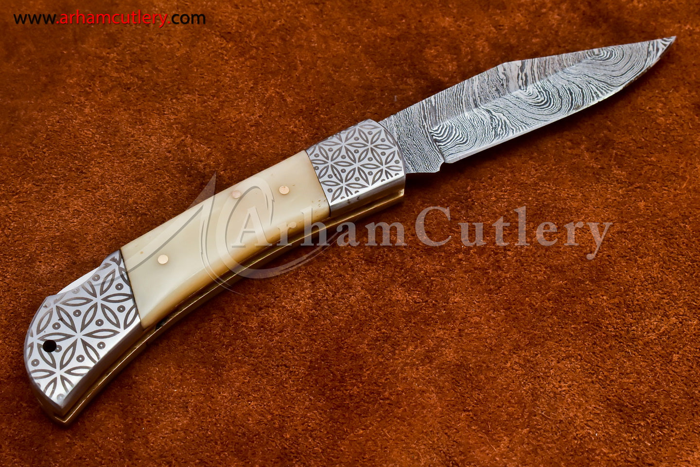 Custom Handmade Damascus Steel Blade, Back Lock, Folding Knife by Arham Cutlery | A-30 - Arham Cutlery