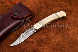 Custom Handmade Damascus Steel Blade, Back Lock, Folding Knife by Arham Cutlery | A-65 - Arham Cutlery