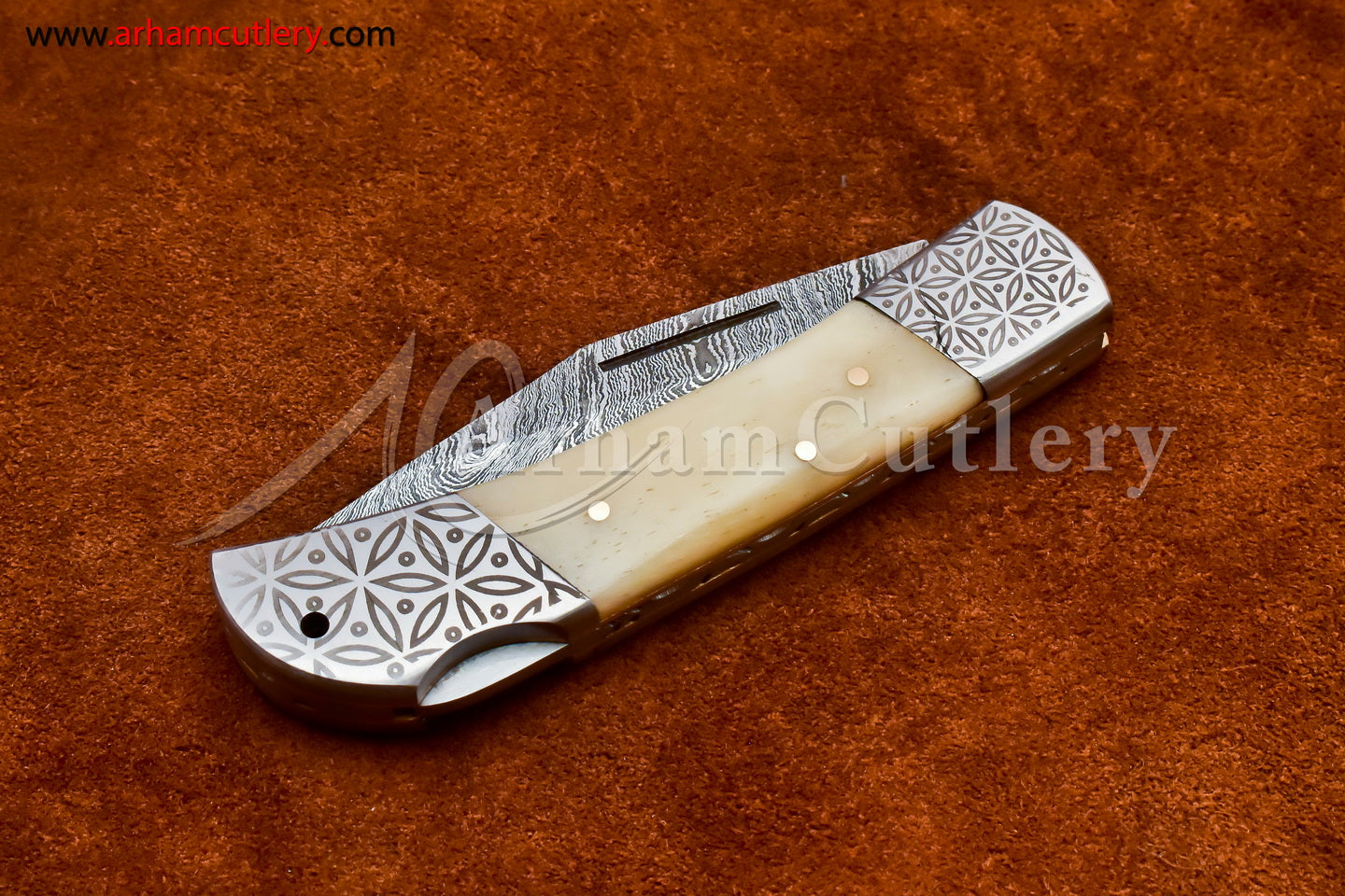 Custom Handmade Damascus Steel Blade, Back Lock, Folding Knife by Arham Cutlery | A-30 - Arham Cutlery