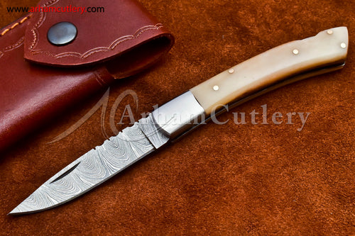 Custom Handmade Damascus Steel Blade, Back Lock, Folding Knife by Arham Cutlery | A-22 - Arham Cutlery