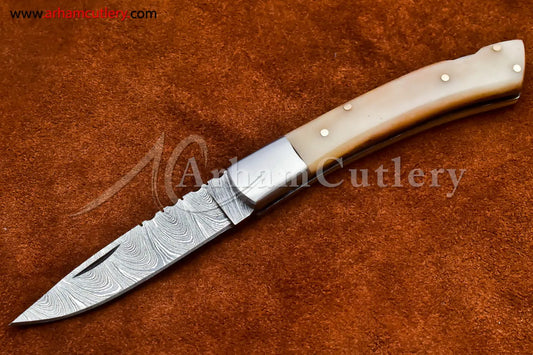 Custom Handmade Damascus Steel Blade, Back Lock, Folding Knife by Arham Cutlery | A-22 - Arham Cutlery