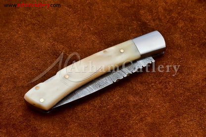 Custom Handmade Damascus Steel Blade, Back Lock, Folding Knife by Arham Cutlery | A-22 - Arham Cutlery