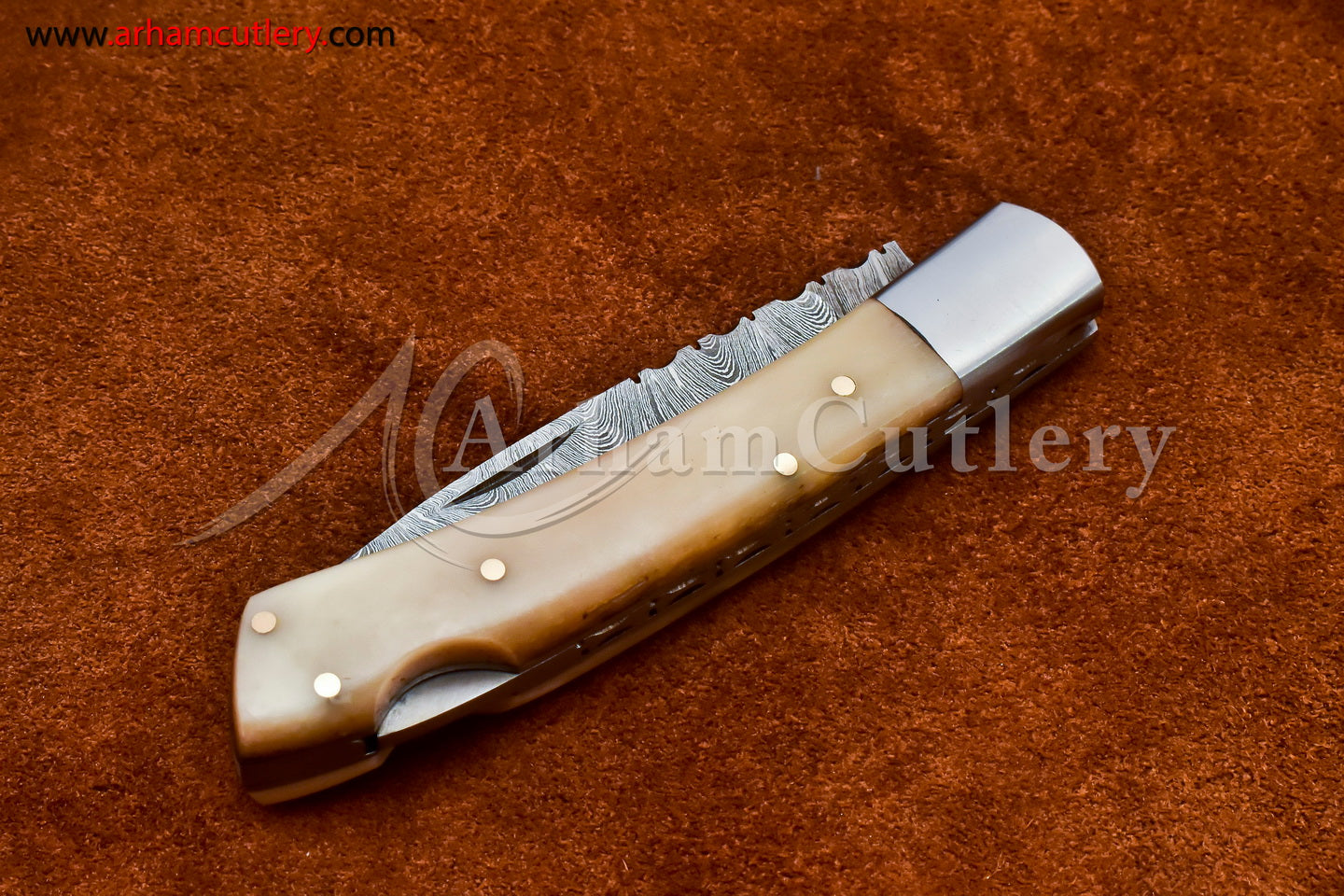 Custom Handmade Damascus Steel Blade, Back Lock, Folding Knife by Arham Cutlery | A-22 - Arham Cutlery