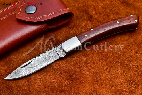Custom Handmade Damascus Steel Blade, Back Lock, Folding Knife by Arham Cutlery | A-16 - Arham Cutlery