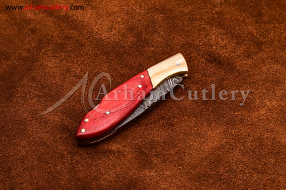 Custom Handmade Damascus Steel Blade, Back Lock, Folding Knife by Arham Cutlery | A-55 - Arham Cutlery