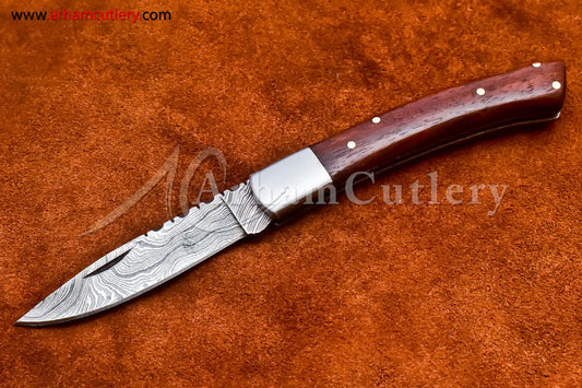 Custom Handmade Damascus Steel Blade, Back Lock, Folding Knife by Arham Cutlery | A-16 - Arham Cutlery
