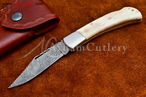 Custom Handmade Damascus Steel Blade, Back Lock, Folding Knife by Arham Cutlery | A-35 - Arham Cutlery