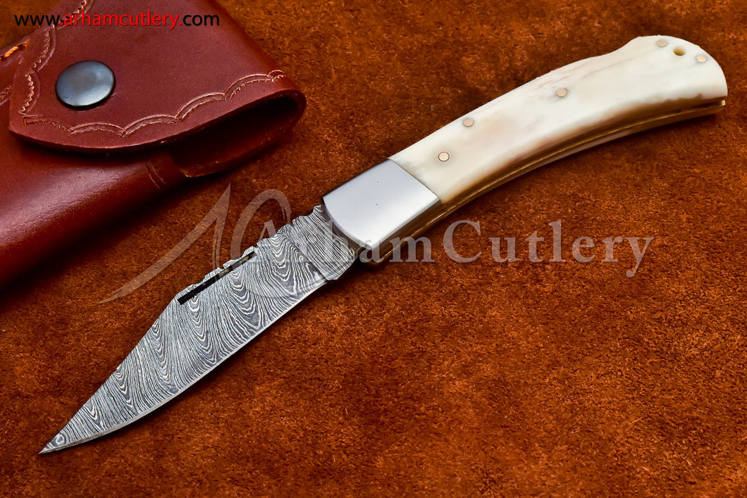 Custom Handmade Damascus Steel Blade, Back Lock, Folding Knife by Arham Cutlery | A-35 - Arham Cutlery