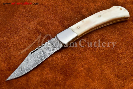 Custom Handmade Damascus Steel Blade, Back Lock, Folding Knife by Arham Cutlery | A-35 - Arham Cutlery