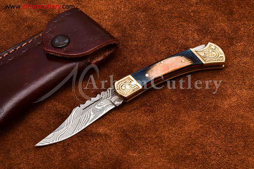 Custom Handmade Damascus Steel Blade, Back Lock, Folding Knife by Arham Cutlery | A-59 - Arham Cutlery