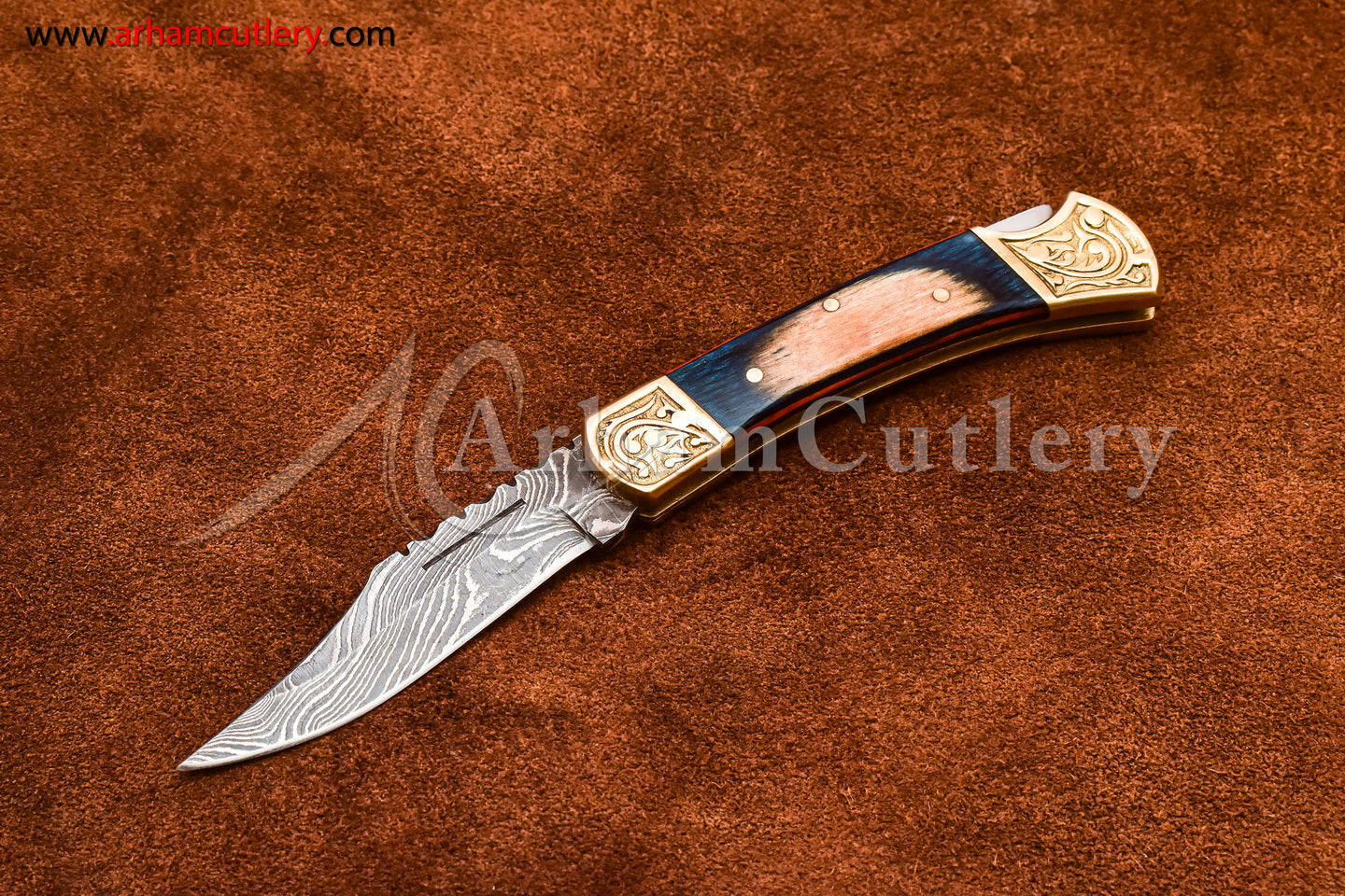 Custom Handmade Damascus Steel Blade, Back Lock, Folding Knife by Arham Cutlery | A-59 - Arham Cutlery