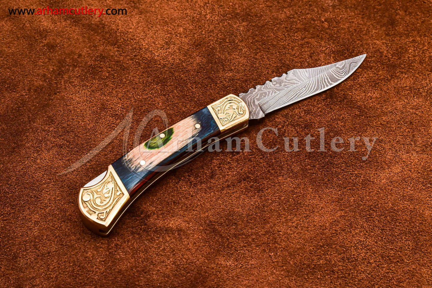 Custom Handmade Damascus Steel Blade, Back Lock, Folding Knife by Arham Cutlery | A-59 - Arham Cutlery