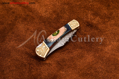 Custom Handmade Damascus Steel Blade, Back Lock, Folding Knife by Arham Cutlery | A-59 - Arham Cutlery