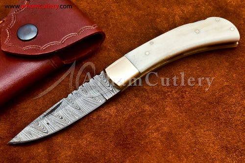 Custom Handmade Damascus Steel Blade, Back Lock, Folding Knife by Arham Cutlery | A-23 - Arham Cutlery